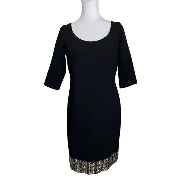 Carmen Marc Valvo Dresses & Skirts - CARMEN Marc Valvo Dress Black‎ Gold Metallic Beaded Hem Size 6